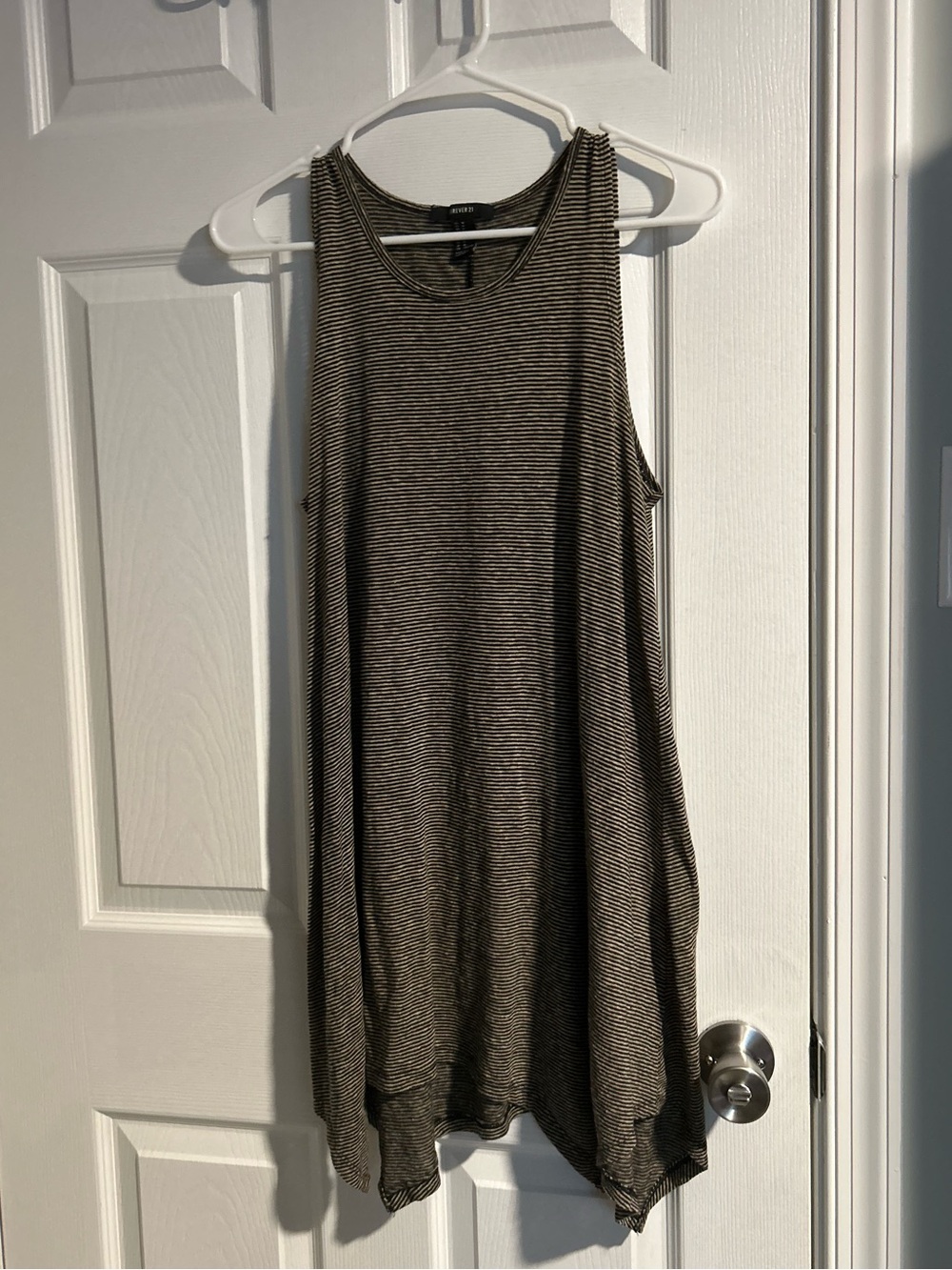 Brown Pinstriped Sleeveless Handkerchief Dress